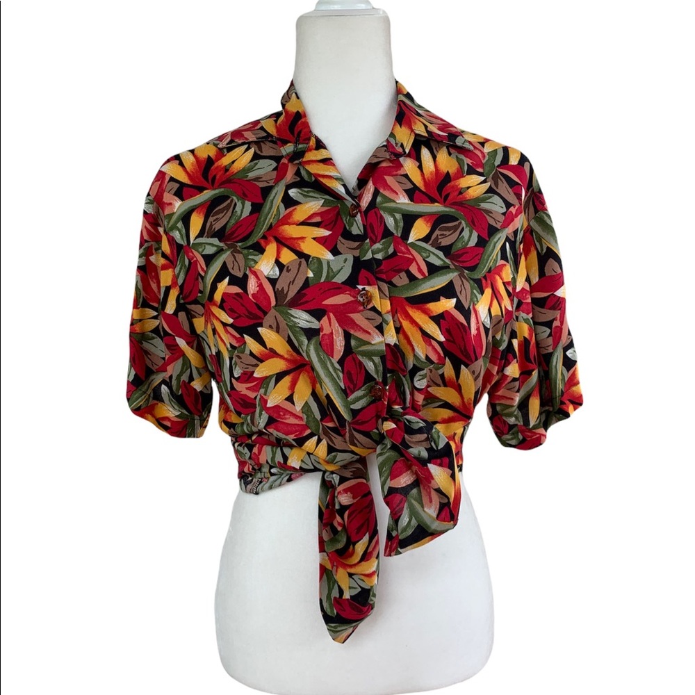 Vintage Jaclyn Sport Button Down Tropical Print Shirt 90s